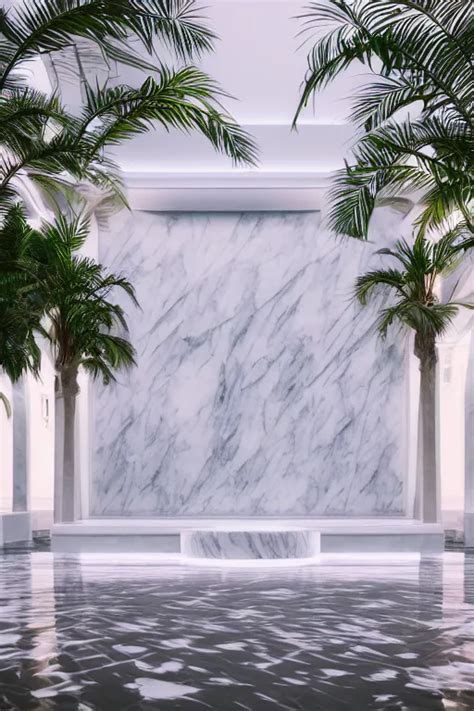 Detailed Interior Of A Vaporwave Pool White Marble Stable Diffusion