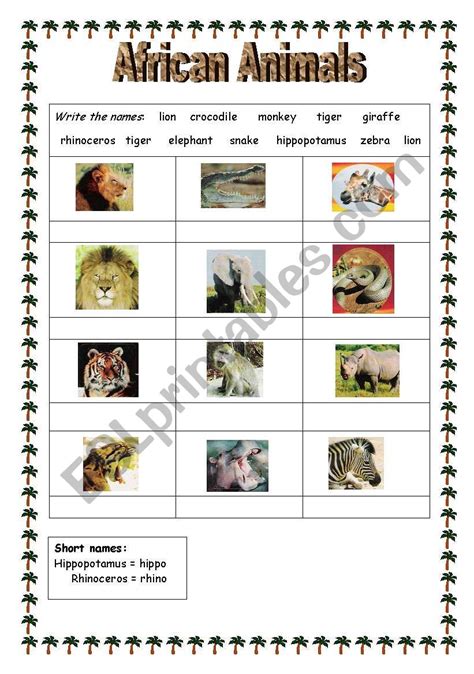 All African Animals List - African Animals List With Pictures Facts Information Worksheet ...