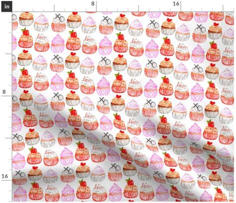 Valentine Cupcakes Fabric By The Yard Hearts Doughnuts Etsy