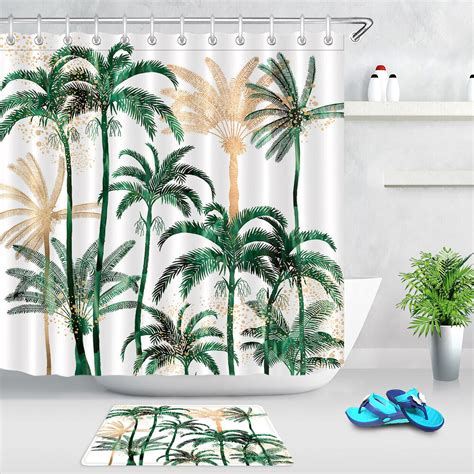 Inpercust Tropical Oasis Fabric Shower Curtain Vibrant Watercolor