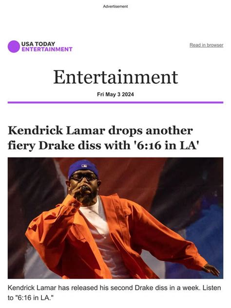 Usa Today Kendrick Lamar Drops Another Fiery Drake Diss With 6 16 In