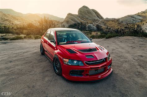 Red Mitsubishi Evo IX CCW D110 Forged Wheels Matte Black CCW Wheels