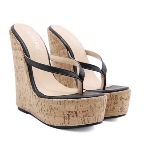 Sexy Wedge Heels Sandalen Extreme High Heels Holz Optik Platform Mules