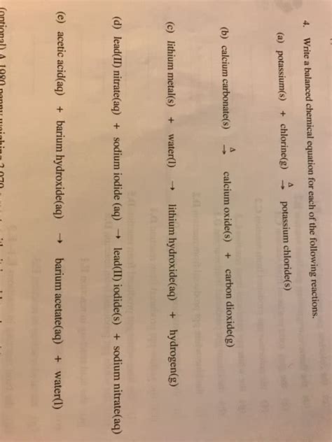 Oneclass Write A Balanced Chemical Equation For Each Of The Following Reactions Potassium S