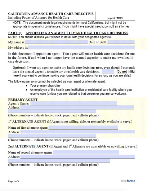 Free California Advance Directive Form Medical Poa Living Will Pdf