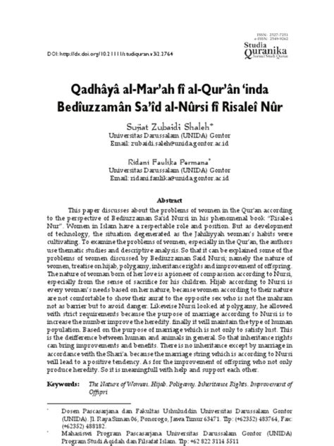 Problematika Perempuan Dalam Al Quran Menurut Bediuzzaman Said Nursi