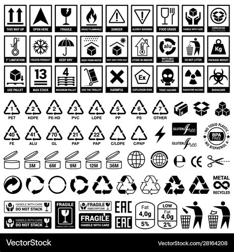 Set Icons For Packaging And Recycling Elements Vector Image