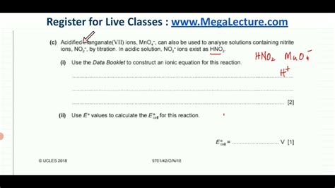 9701 42 O N 18 Constructing Redox Equation Oxidation Reduction