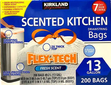 Buy Kirkland Signature Flex-Tech 13-Gallon Scented Kitchen Trash Bags ...