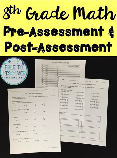 Ccss Grade 8 Math Pre Assessment And Post Assessment 8th Grade Math Homeschool Math Middle