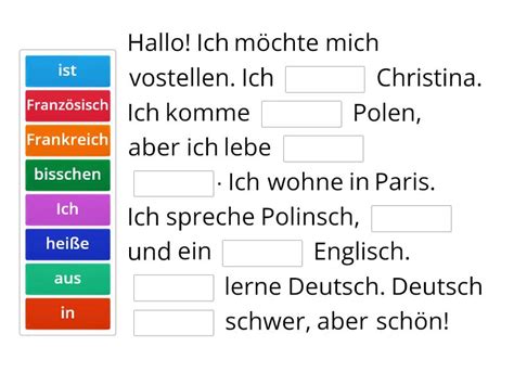 Ich möchte mich vorstellen Ergänzen Sie Missing word