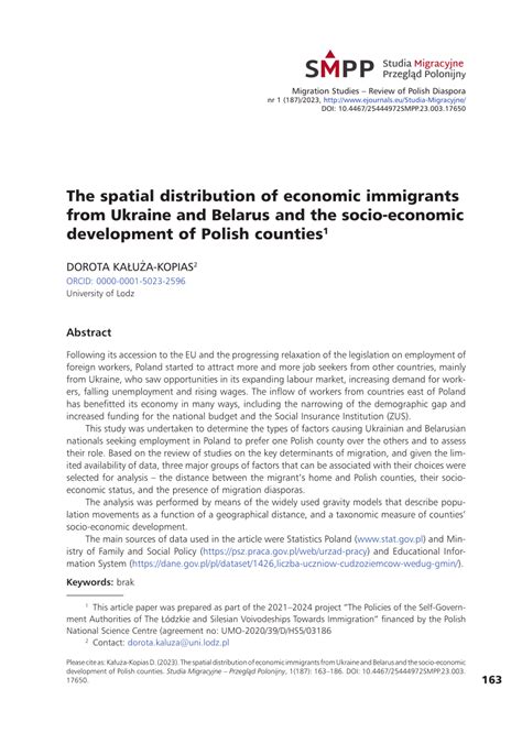 PDF The Spatial Distribution Of Economic Immigrants From Ukraine And