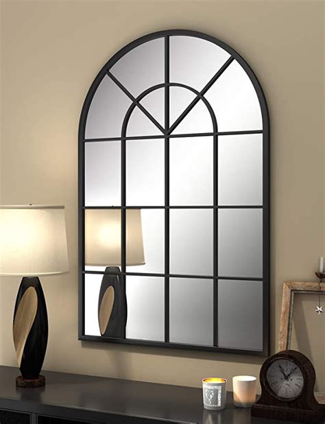 Hdyygy Metal Arched Window Mirror 32 X 48 Black Large Windowpane