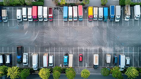 Top View Parking Lot With Parked Trucks Background Truck Trailer