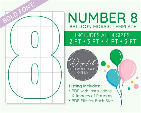 Balloon Mosaic Number Template Free