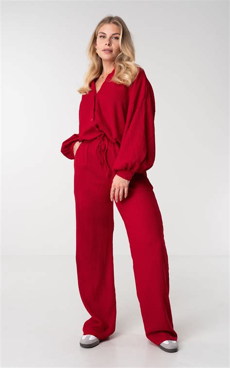 Wide Leg Broek Met Strikdetail Rood Guts Gusto