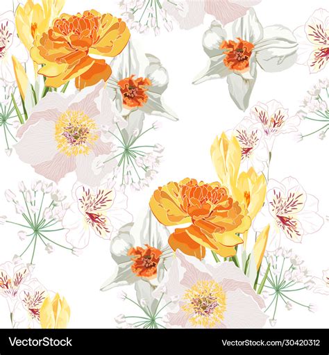 Floral Seamless Pattern With Narcissus Royalty Free Vector