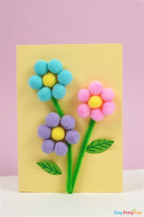 Diy Mothers Day Card Pom Pom Flowers Easy Peasy And Fun