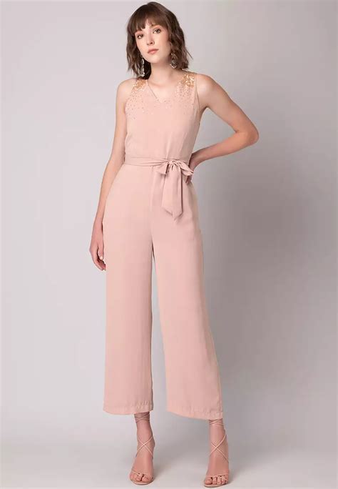 Faballey Siddarth Tytler X Faballey Peach Embellished Neck Jumpsuit