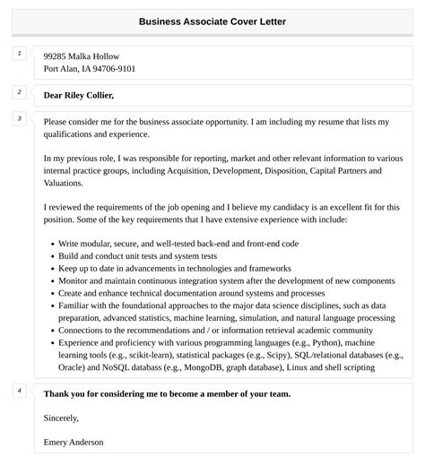 Business Associate Cover Letter Velvet Jobs