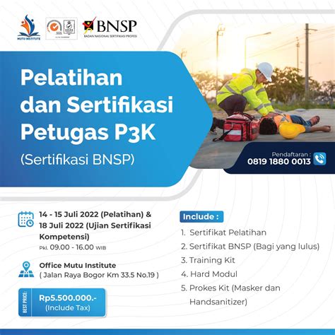 Pelatihan Dan Sertifikasi Petugas P3k Sertifikasi Bnsp Mutu