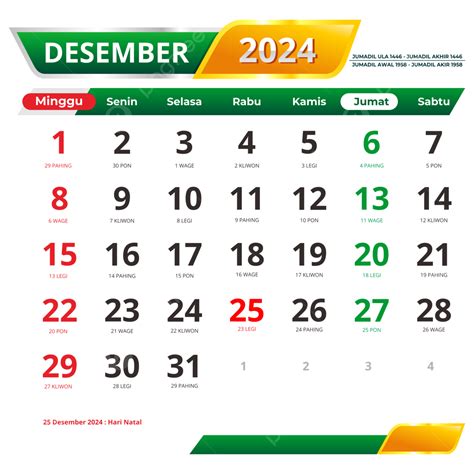 Kalender Desember 2024 Lengkap Dengan Tanggal Merah Untuk Hari Raya Jawa Dan Hijriyah Vektor ...