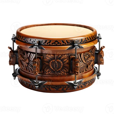Traditional Drum Instrument Isolated On Transparent Background Wooden