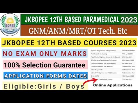 Jkbopee Paramedical Courses 2023 Application Form Printable Forms