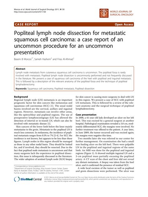 Solution Popliteal Lymph Node Dissection For Metastatic Squamous Cell Carcinoma A Case Report