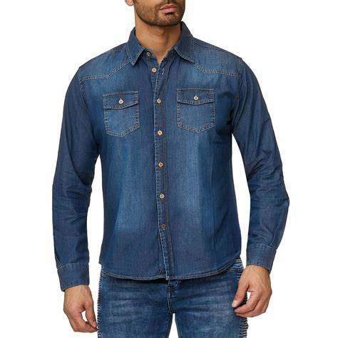 Reslad Jeanshemd Herren Hemd Vintage Denim Jeans Männerhemd Frei