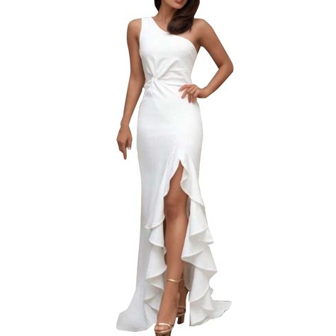 Entyinea Semi Formal Dress For Women Off Shoulder High Split Long