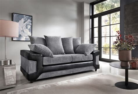 Dino Jumbo Cord With Leather 32 Seater Fabric Sofa In Grey With Black