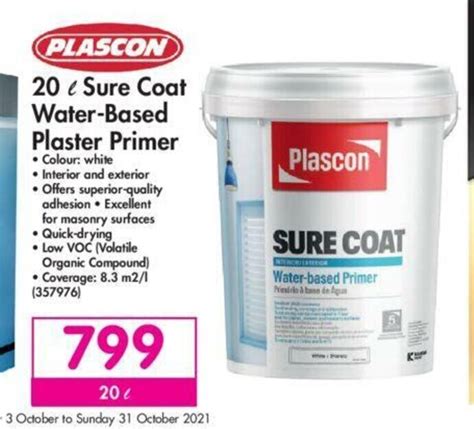 Plascon 20l Sure Coat Water Based Plaster Primer Offer At Makro