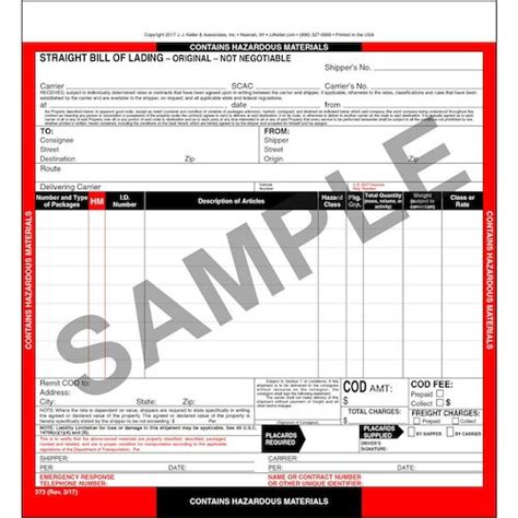 Printable Hazmat Bill Of Lading Template Printable Templates