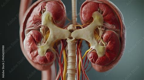 detailed view   human renal pelvis  ureters stock