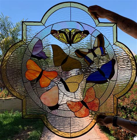 Bright And Beautiful Hacienda Butterfly Stained Glass Window Panel