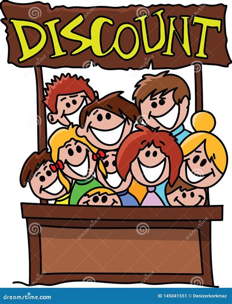 Cartoon People Smiling Behind A Counter Happy Because Of The Discount