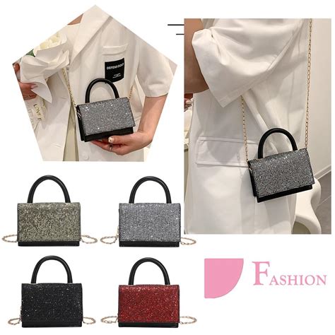 Mini Shoulder Bag Women Fashion Sequins Leather Chain Flap Handbag Satchel الشراء بأسعار منخفضة