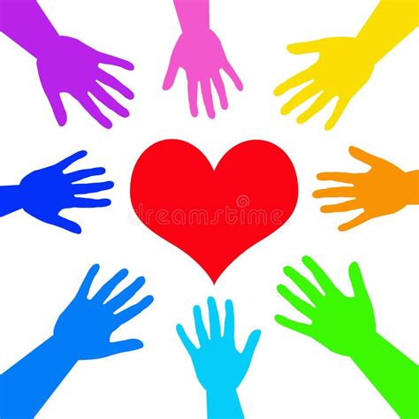 Several Hands Surrounding A Red Heart Surrounded By Multicolored Hands