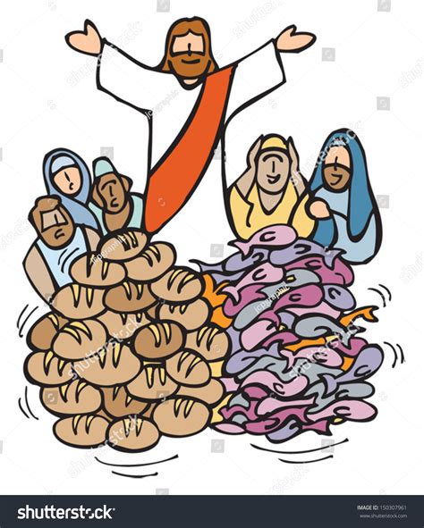 The Multiplication Of The Loaves And Fish By Jesus Stock Vector