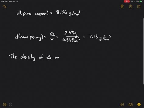 Solved A New Penny Has A Mass Of 2 49 G And A Volume Of 0 349 Cm 3 Is