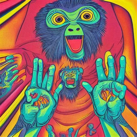 Trippy Monkey Screaming Outstretched Hand Put Hands Around