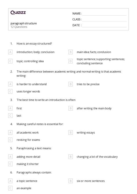 Paragraph Structure Worksheets On Quizizz Free Printable