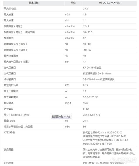 MZ 2C EX AK EK 化学真空系统 VACUUBRAND 参数 价格 仪器信息网