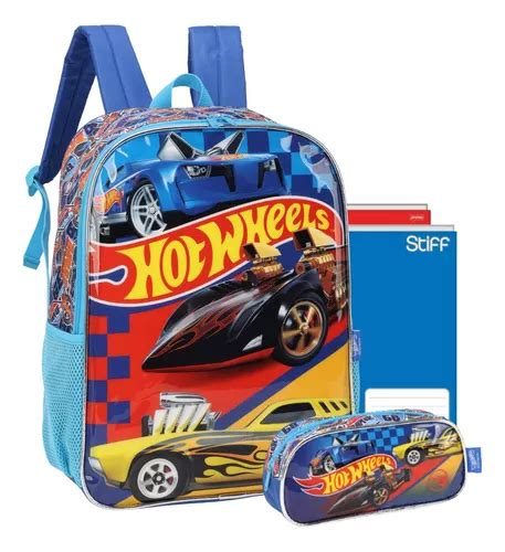 Kit Mochila Hot Wheels Meninos Estojo Oficial Cadernos Brind Frete Gr Tis