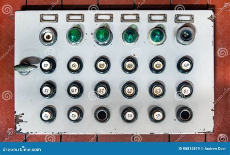 Retro Control Panel With Buttons Colored Lights And Switches Royalty