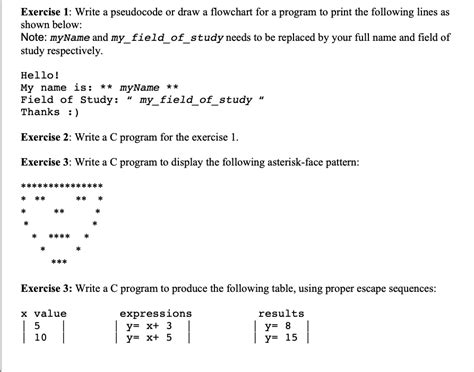 Solved Exercise 1 Write Pseudocode Draw Flowchart Program Print Following Lines Shown Note