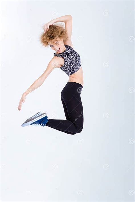 Young Excited Woman Jumping Stock Photo Image Of Energy Portrait