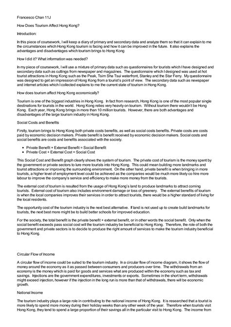 SOLUTION: How does tourism affect hong kong - Studypool