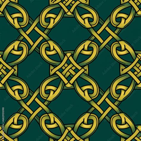 Traditional Celtic Knot Seamless Pattern In Emerald And Gold Timeless Elegance Perfect For